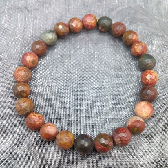 Unakite Gemstone Bracelet Artisan Stretch 8mm Faceted Jasper Beaded Boho New - Picture 6 of 9